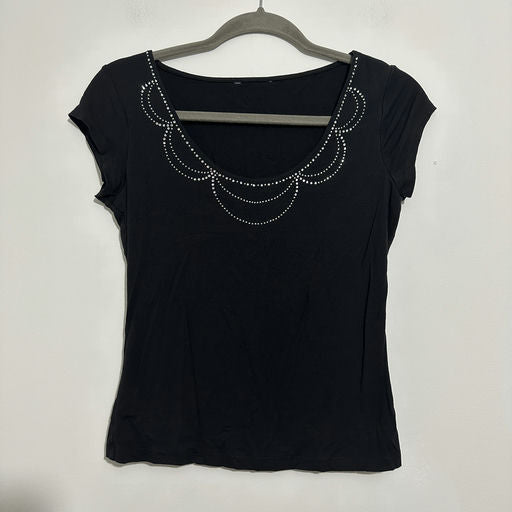 M&S Black Viscose T-Shirt Size 10 Short Sleeve Top
