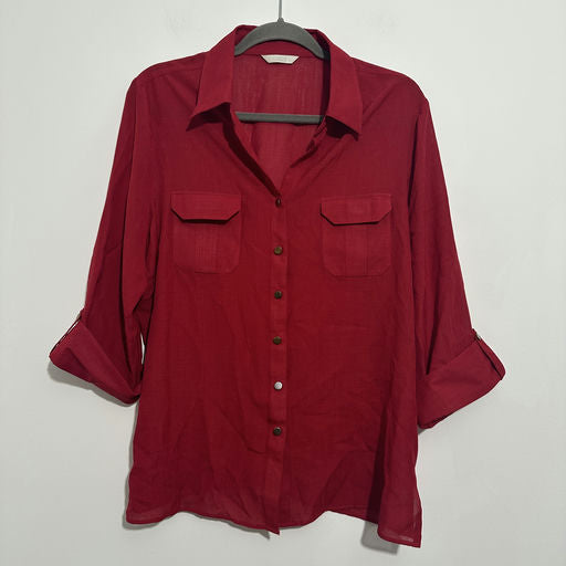 M&S Ladies Shirt  Casual Red Size 18 Polyester  3/4 Sleeve   Sheer