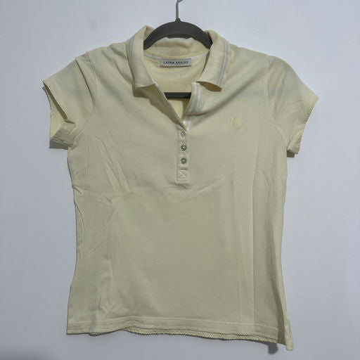 Laura Ashley Yellow T-Shirt Top Small Cotton Blend Short Sleeve Size S