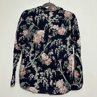 Warehouse Blue Floral Long Sleeve Button-Up Shirt Size 14 Cotton Blend