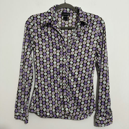 Warehouse Purple Button-Up Long Sleeve Shirt Size 12 Retro Polyester Ladies