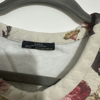 Zara Ladies Ivory T-Shirt Size M Medium Short Sleeve Floral Cotton Blend
