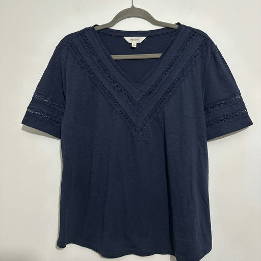 Per Una Ladies Top  T-Shirt Blue Size 12 100% Cotton  Short Sleeve