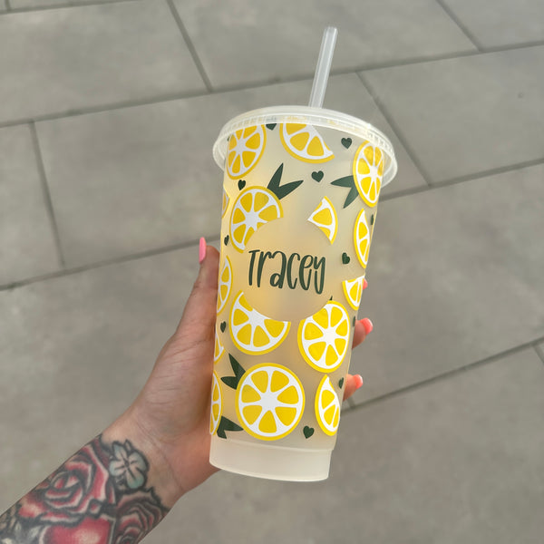 Lemon Summer Personalised Name Tumbler Venti Cold Cup 24oz - With Straw