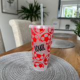 Personalised Name Football Tumbler Venti Cold Cup 24oz - With Straw (Design Colour Can Be Chosen)