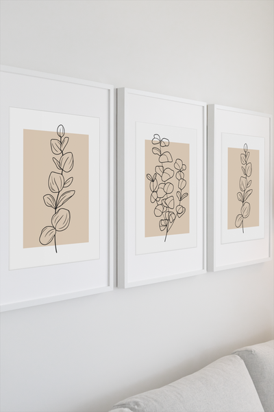 Neutral Botanical Eucalyptus Line Art Set Of 3 Or Single Home Wall Decor Prints - Neutral Wall Art - Prints - Line Art - Beige Decor