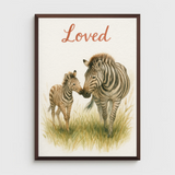 Loved Zebra Family Safari Watercolour Nursery Children's Room Wall Decor Print