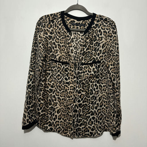 Zara Ladies Blouse Top  Brown Size L Large Polyester Long Sleeve Animal Print Bu
