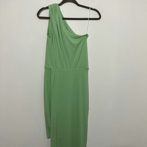 ASOS Ladies Dress Bodycon Green Size 6 Polyester Midi Tall One Shoulder