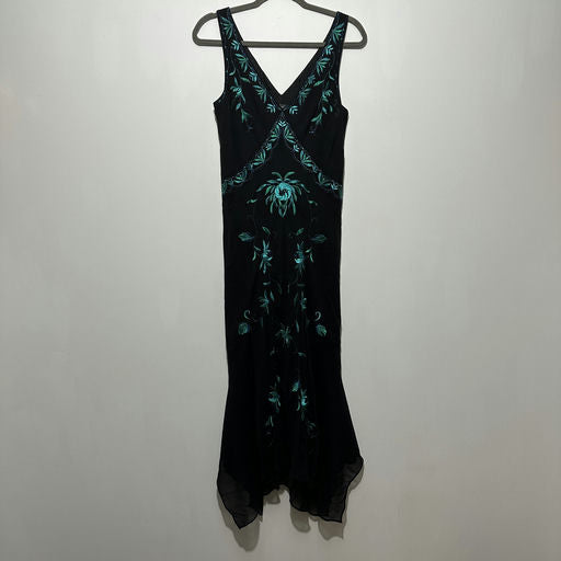 Pearce Fionda Ladies Dress A-Line Black Size 14 100% Silk Long Floral