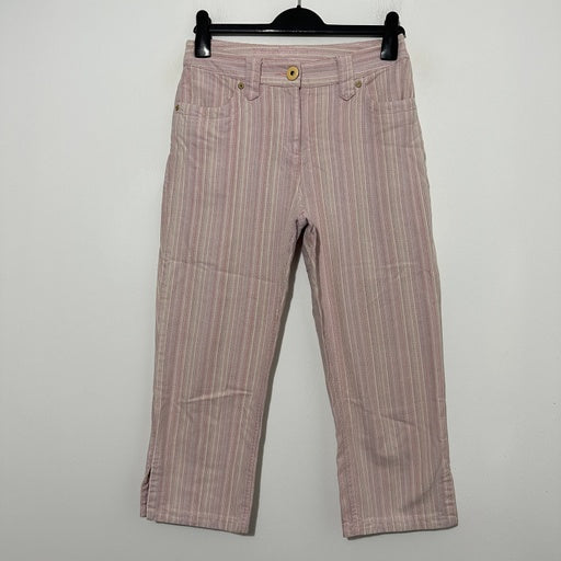 Per Una Ladies Trousers Cropped Pink Size 10 Cotton Blend Roma Fit