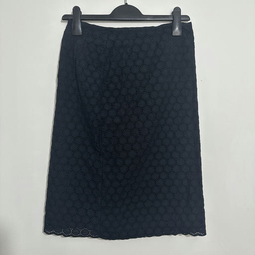 M&S Skirt A-Line Blue Size 10 100% Cotton Knee Length Navy Hex Pattern