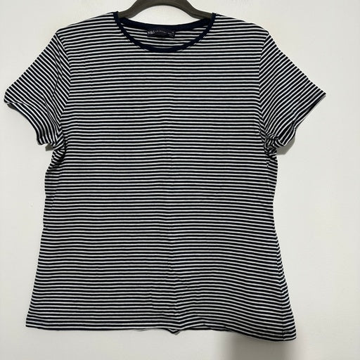 M&S Ladies T-Shirt Top  Blue Size 16 Cotton Blend Short Sleeve Striped