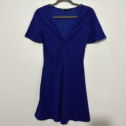 Zara Ladies Dress A-Line Blue Size S Small Polyester Short Dotted