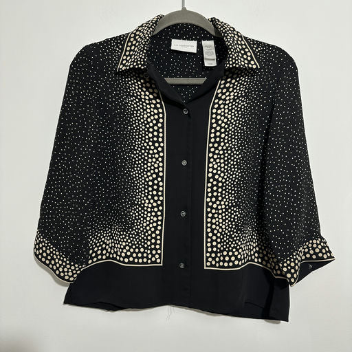 Liz Claiborne Black Button-Up Top Size 6 3/4 Sleeve Polyester