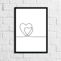 2 Hearts Simple Line Work Bedroom Wall Decor Print