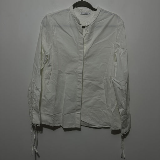 Mango Ladies Button-Up Shirt  White Size L Large 100% Cotton Long Sleeve