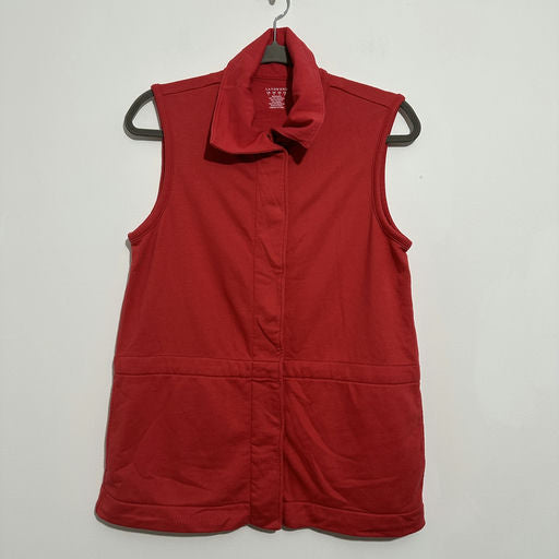 Lands End Red Cotton Blend Sleeveless Zip Popper Jacket Size S Small