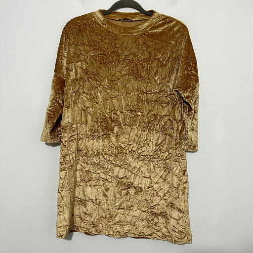 Zara Ladies Gold Shift Dress Size S Small Mini Polyester