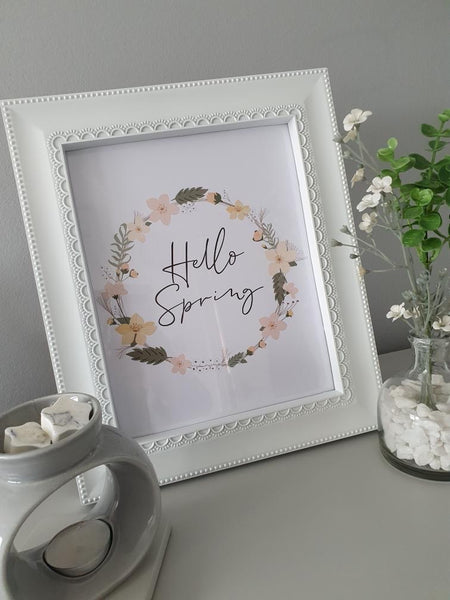 Hello Spring Floral Wreath Spring Seasonal Wall Home Decor Print