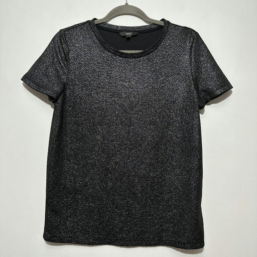 Next Ladies T-Shirt Top  Black Size 10 Polyester Short Sleeve Silver
