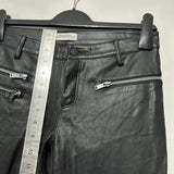 Zara Ladies Trousers Ankle Black Size XS X-Small Polyester Leather Look Zip Deta