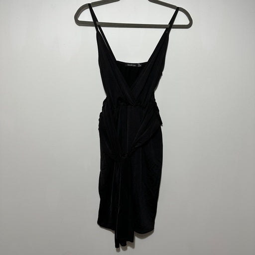 Boohoo Ladies  Wrap Dress Black Size 6 Polyester Short
