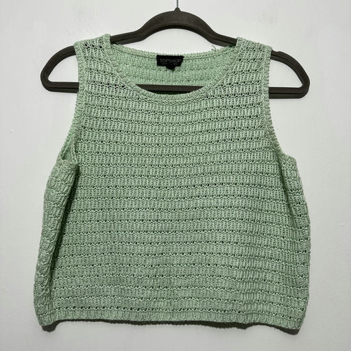 Topshop Ladies Jumper Pullover Green Size 8 100% Acrylic Crew Neck Mint Knitted