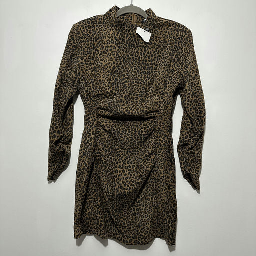 Zara Ladies Dress Bodycon Brown Size M Medium Polyester Short Animal Print Ruche