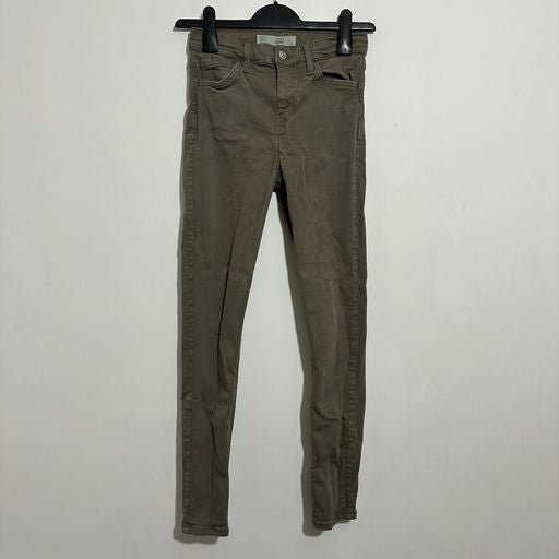 Topshop Green Skinny Jeans W26 L32 Distressed Khaki Cotton Blend