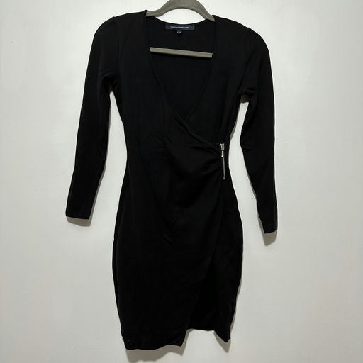 French Connection Ladies Dress Bodycon Black Size 8 Viscose Short Wrap