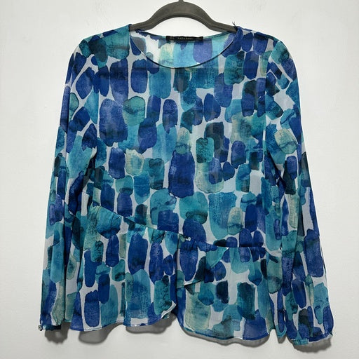Zara Ladies Blouse Top  Blue Size M Medium Polyester Long Sleeve Sheer
