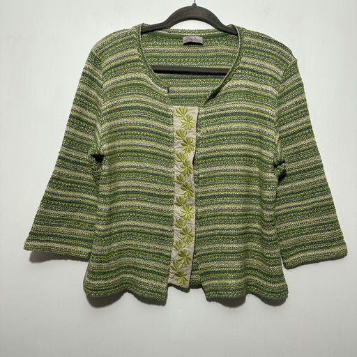 Per Una Ladies  Cardigan Green Size L Large 100% Cotton Crew Neck Knitted