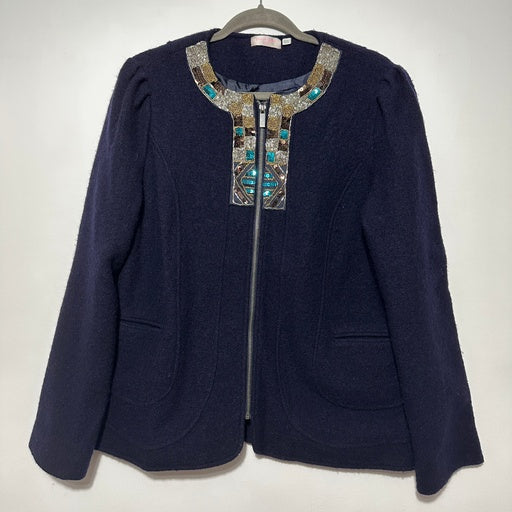 Gharani Strok Ladies  Varsity Jacket Blue Size 14 100% Wool
