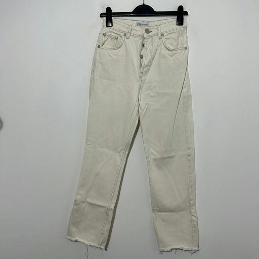 Zara Ladies Beige Straight Jeans Size 8 100% Cotton Ivory