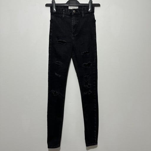 Topshop Ladies Jeans Skinny Black Size W25 L32 Cotton Blend Joni Ripped distress