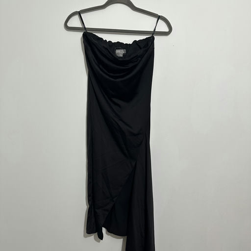 ASOS Black Polyester Slip Dress Size 6 Knee Length Split Leg Ladies Dress