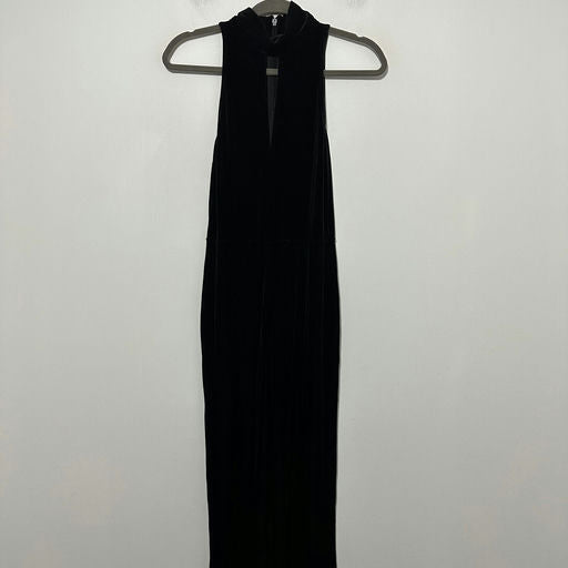 Topshop Black Polyester Velour Halter Neck Jumpsuit Size 8