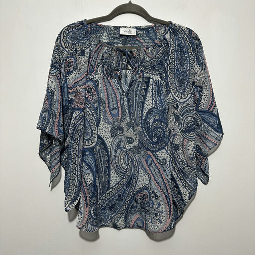 Wallis Ladies Blouse Top  Blue Size S Small Polyester 3/4 Sleeve Sheer