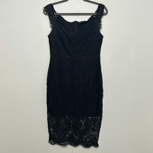 AX Paris Black Bodycon Lace Midi Dress Size 12 Zip Up