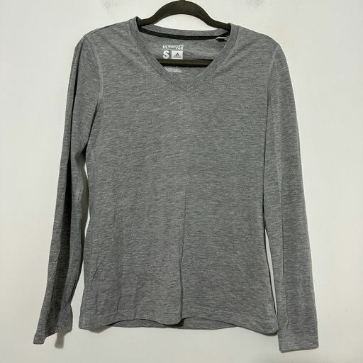 Adidas Ladies Grey Activewear Top Size S Small Long Sleeve V-Neck Tee