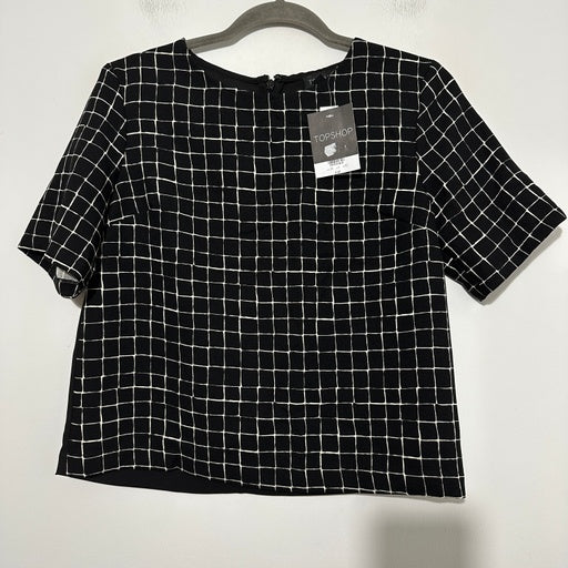 Topshop Ladies Blouse Top  Black Size 10 Polyester Short Sleeve