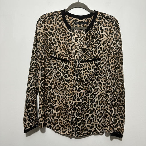 Zara Ladies Blouse Top  Black Size L Large Polyester Long Sleeve Animal Print