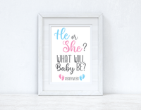 He Or She? What Will Baby Be? Custom #Last Name Baby Announcement Unisex Simple Room Wall Decor Print