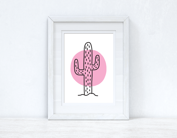 Boho Cactus Pink Circle Home Wall Decor Print