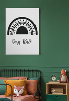 Boys Rule Rainbow Monochrome Boho Children's Room Wall Bedroom Decor Print