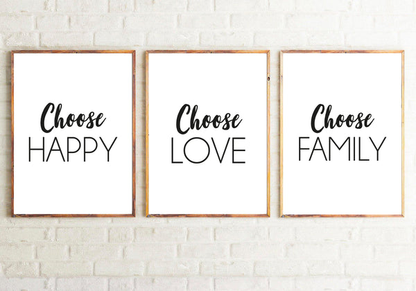 Choose To Be Happy Love & Family Set Of 3 Home Bedroom Wall Decor Prints