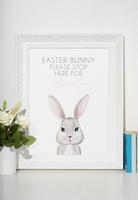 Easter Bunny Please Stop Here Name Spring Easter Seasonal Wall Home Decor Print