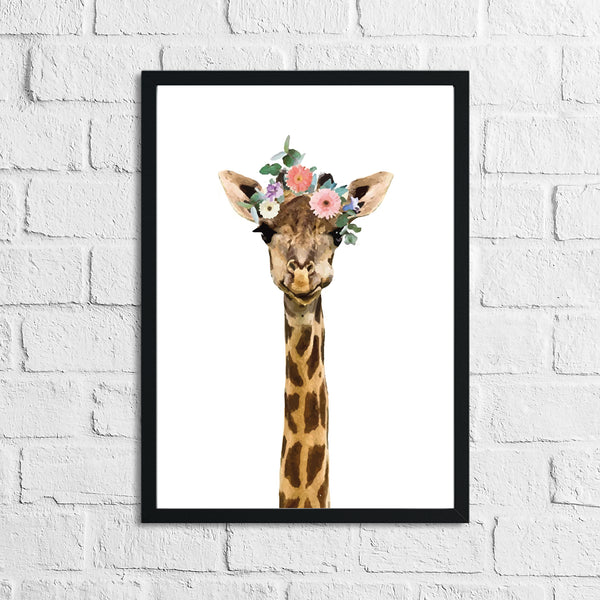 Giraffe Wild Animal Floral Nursery Children's Room Wall Decor Print