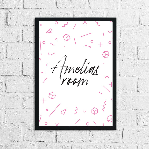 Personalised Pink Geometric Children's Room Wall Decor Print